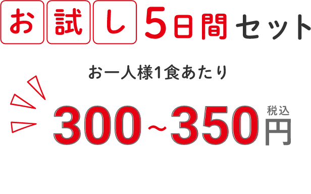 お試し5日間セット お一人様1食あたり300~350円（税込）