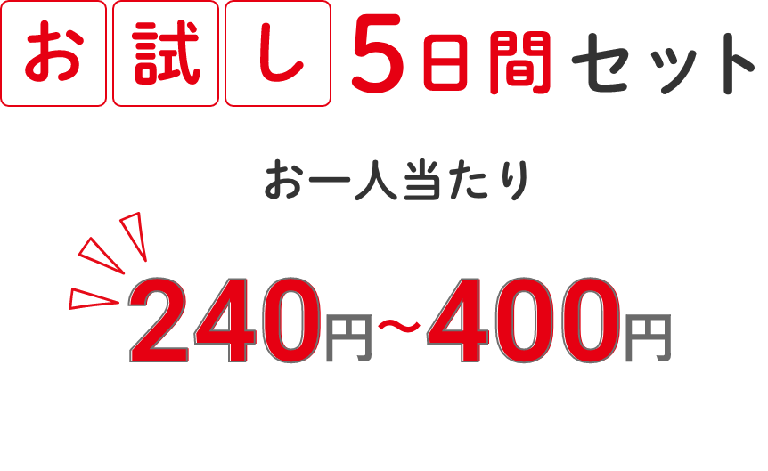 お試し5日間セット お一人様1食あたり240~400円（税込）